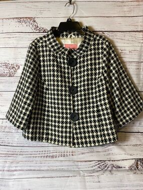 Karlie Black and Cream Plaid Girls Button Cape